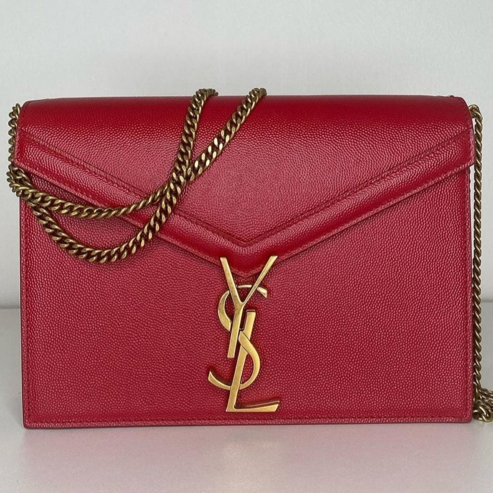 SOLD Authentic YSL Red Cassandra Chain Shoulder Leather Bag